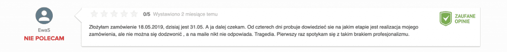 negatywna opinia klientów